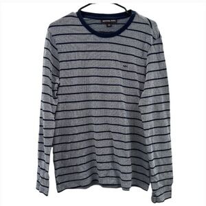 Michael Kors‎ Navy Blue & Gray Striped Long Sleeve Pullover Shirt Size S